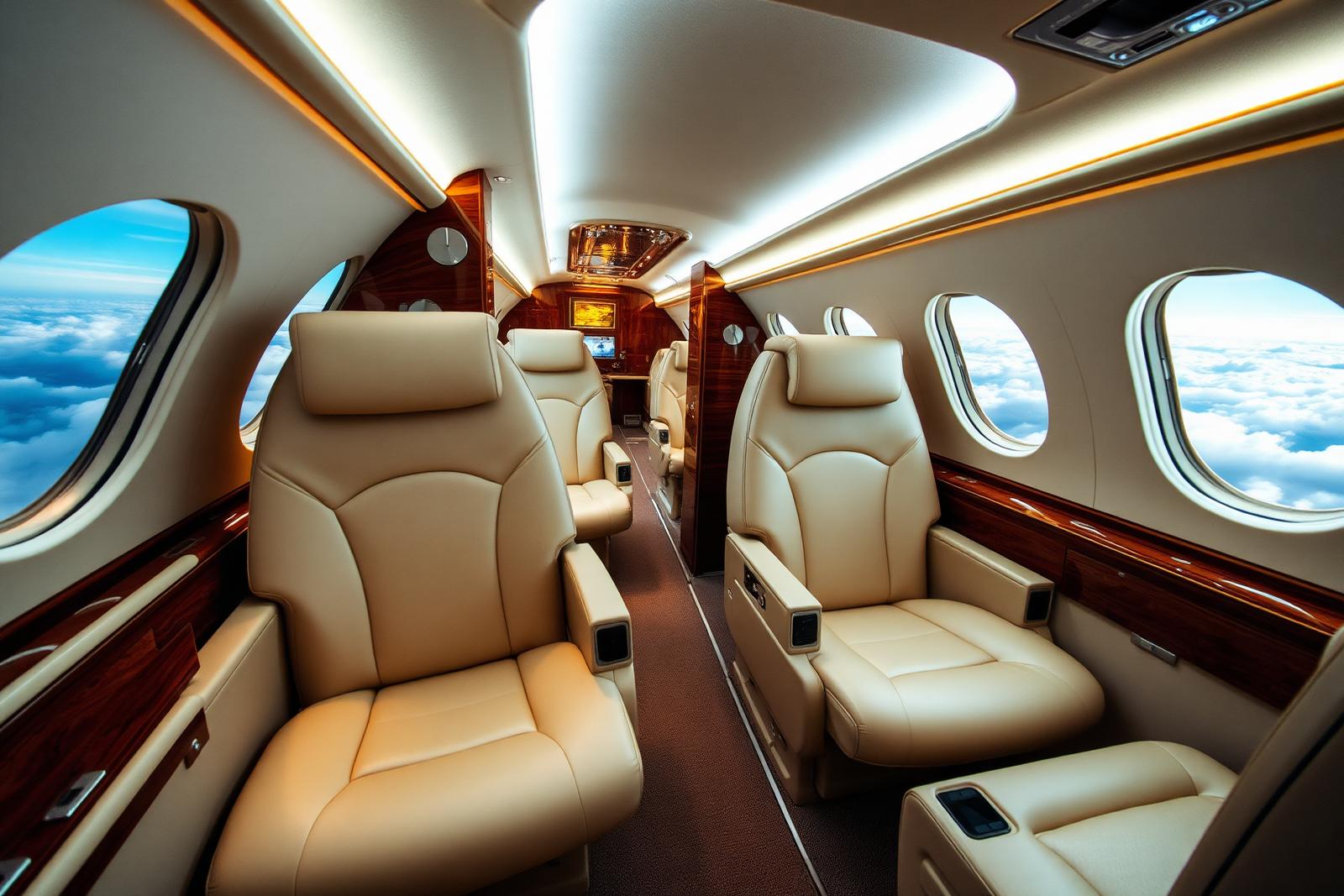 Private jet cabin interior